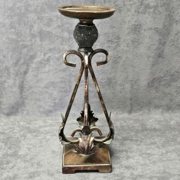 Rustic Metal Leaf Design 12" Candle Holder Display Piece Home Decor - Picture 7 of 11